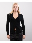 maglione a coste con scollo a treccia