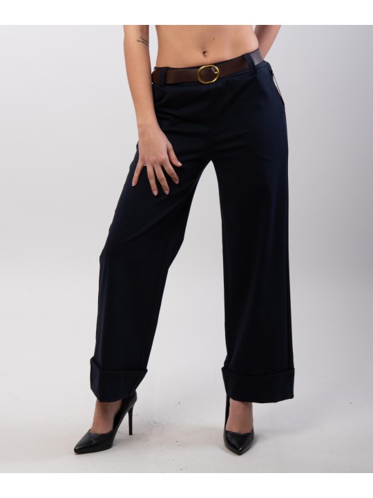 Pantaloni Wide Leg con Risvolto e Cintura