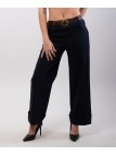 Pantaloni Wide Leg con Risvolto e Cintura