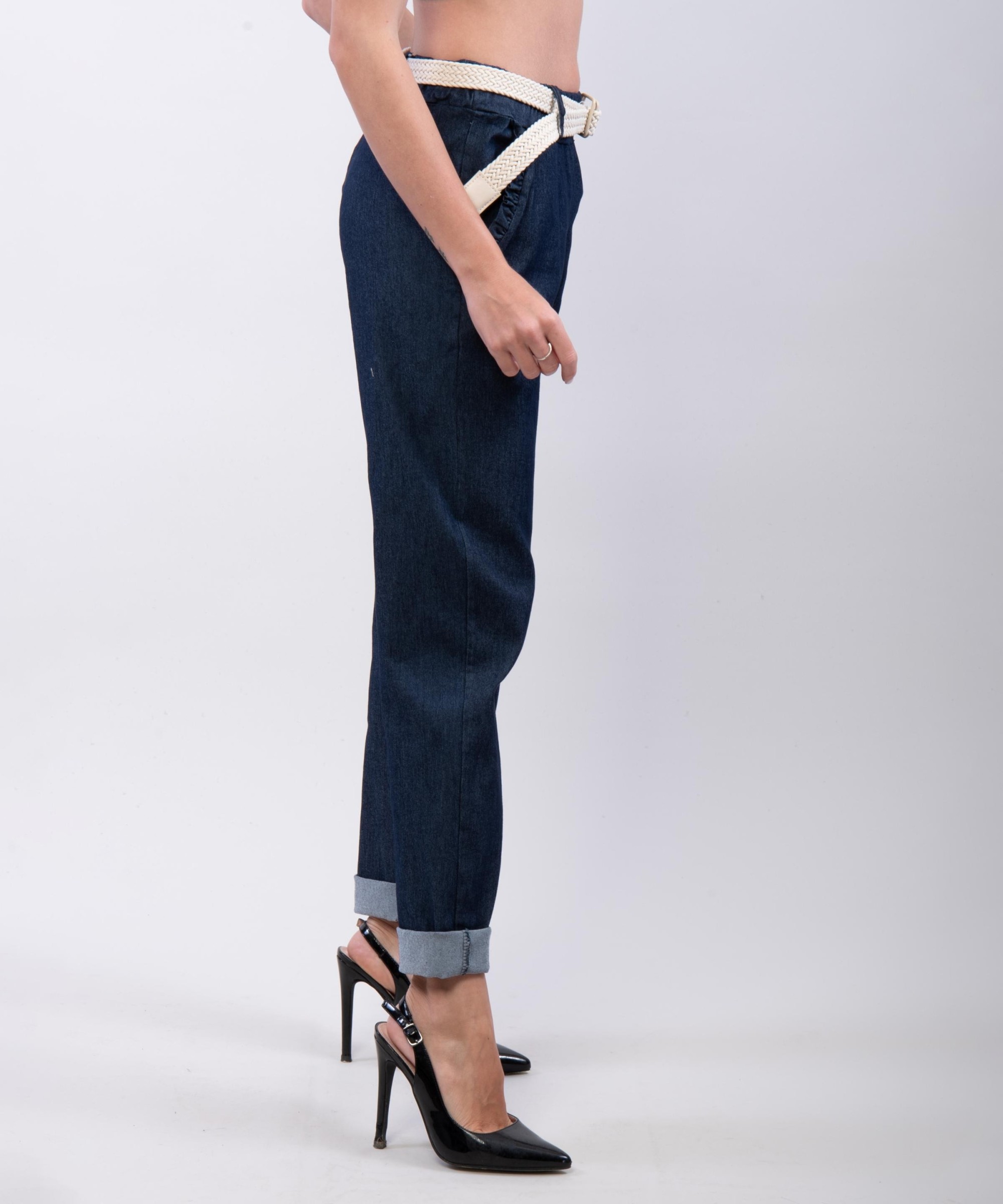 Pantaloni Dritti con Ruches su tasche