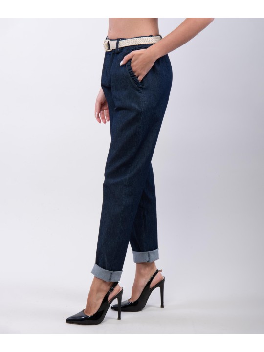 Pantaloni Dritti con Ruches su tasche