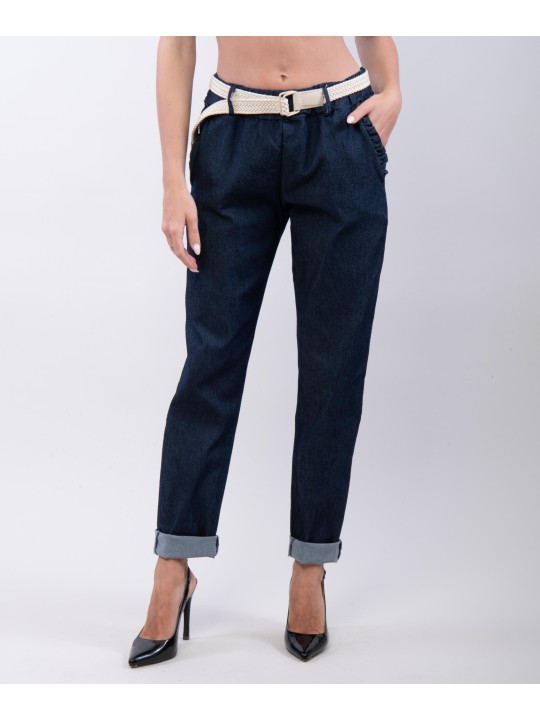 Pantaloni Dritti con Ruches su tasche