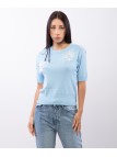 Maglia Maniche Corte con Dettaglio Strass e Piume