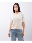 Maglia Maniche Corte con Dettaglio Strass e Piume