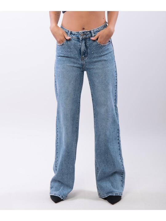 Jeans a Palazzo con Strass
