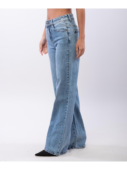 Jeans a Palazzo con Strass
