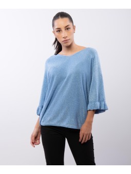 Maglia Lurex Scollo a V Maniche Volant