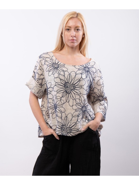 Maglia con ricamo filo blu
