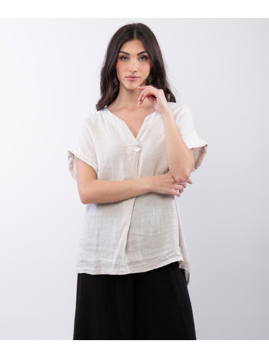 Top Lino V con Bottone