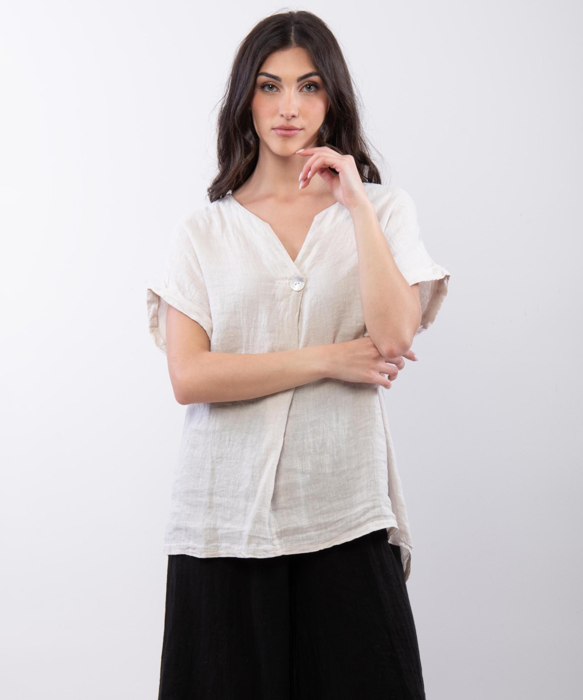 Top Lino V con Bottone