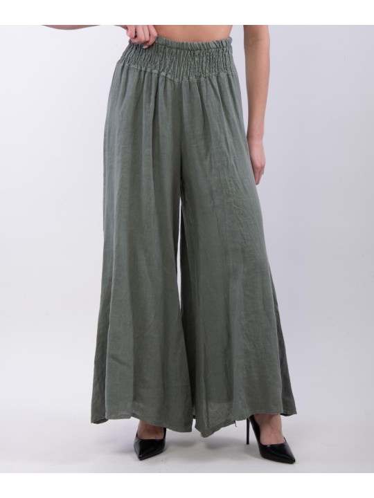 Pantalone a Zampa Lino con Elastico in Vita