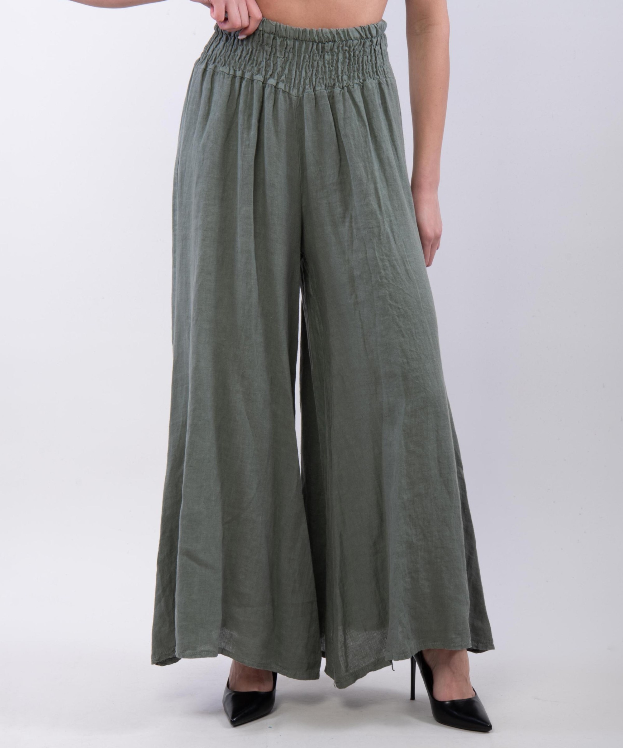 Pantalone a Zampa Lino con Elastico in Vita