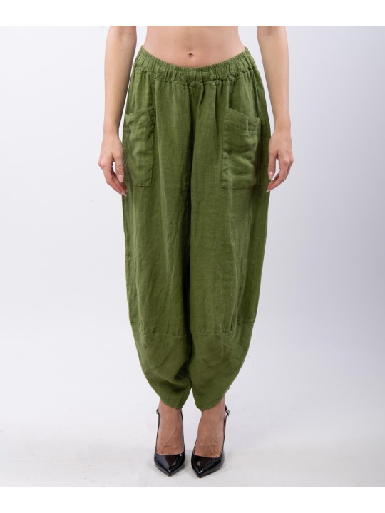 Pantaloni a Palloncino di Lino con Tasche