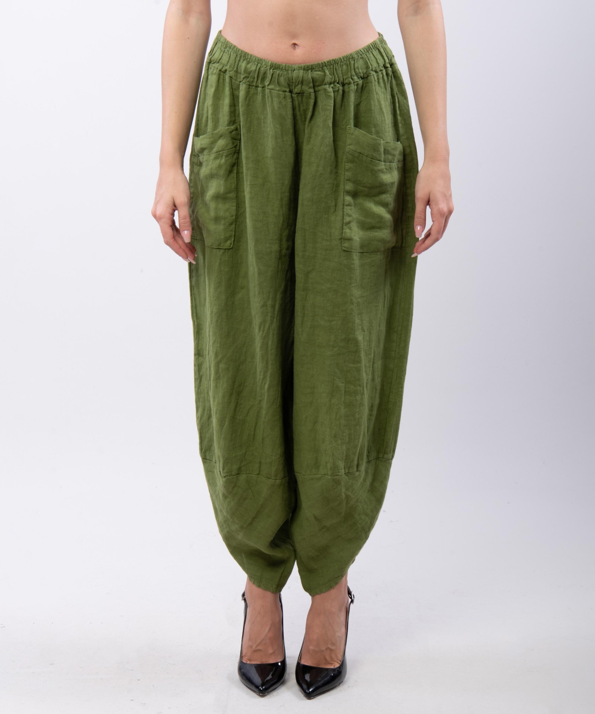 Pantaloni a Palloncino di Lino con Tasche