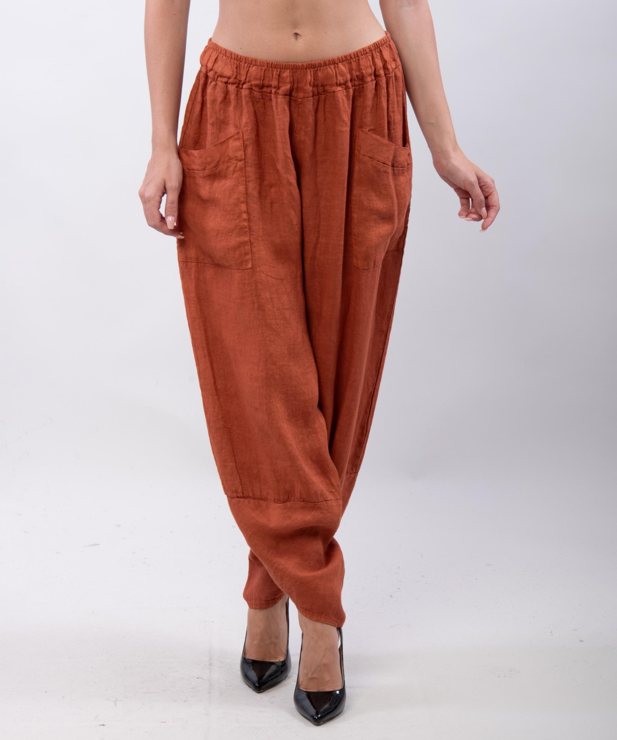 Pantaloni a Palloncino di Lino con Tasche