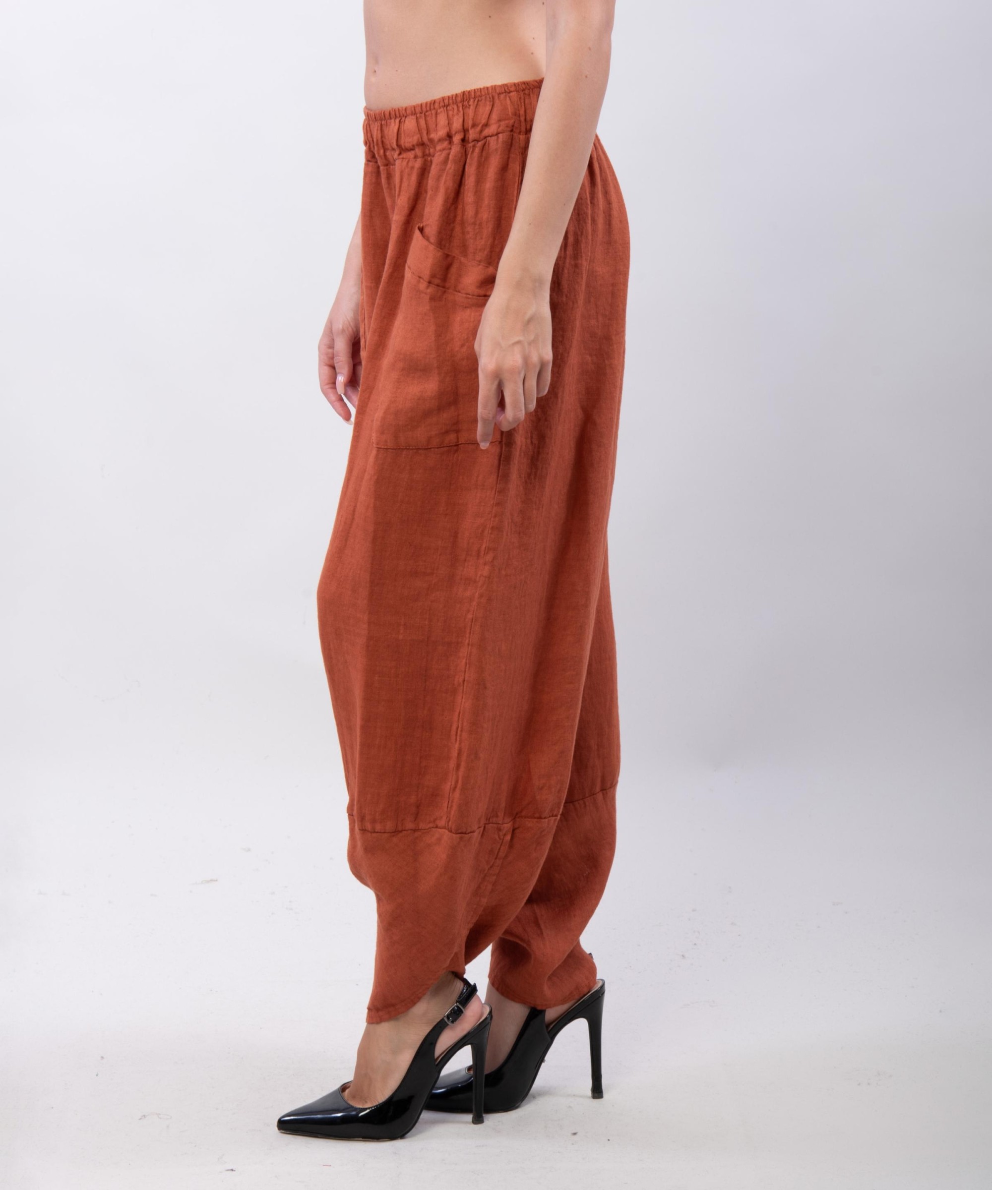 Pantaloni a Palloncino di Lino con Tasche