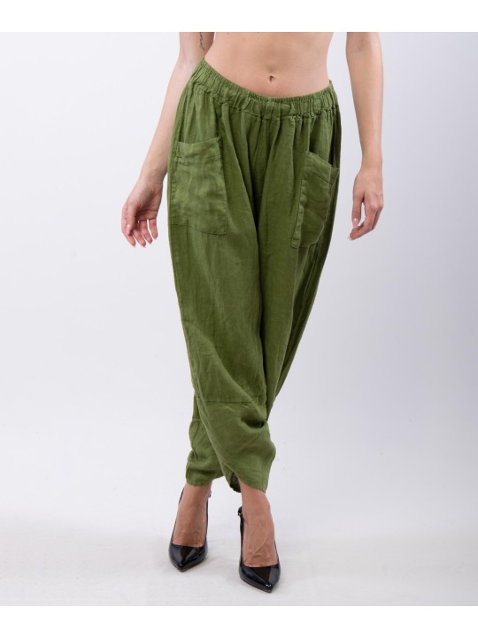 Pantaloni a Palloncino di Lino con Tasche