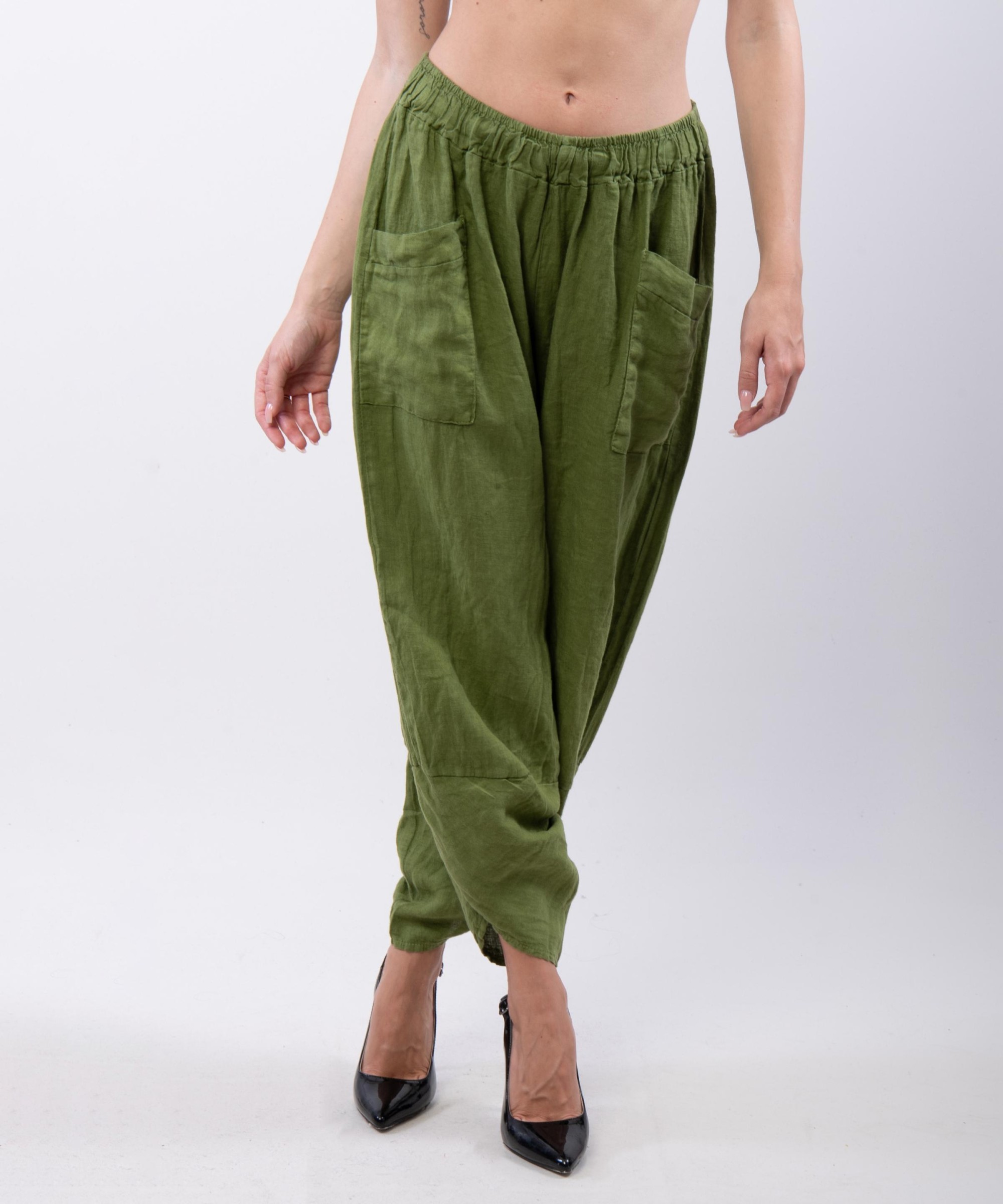 Pantaloni a Palloncino di Lino con Tasche
