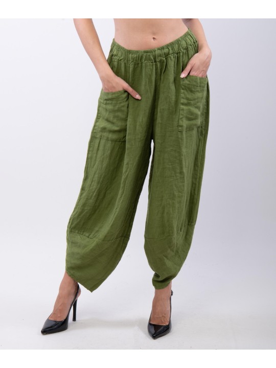 Pantaloni a Palloncino di Lino con Tasche