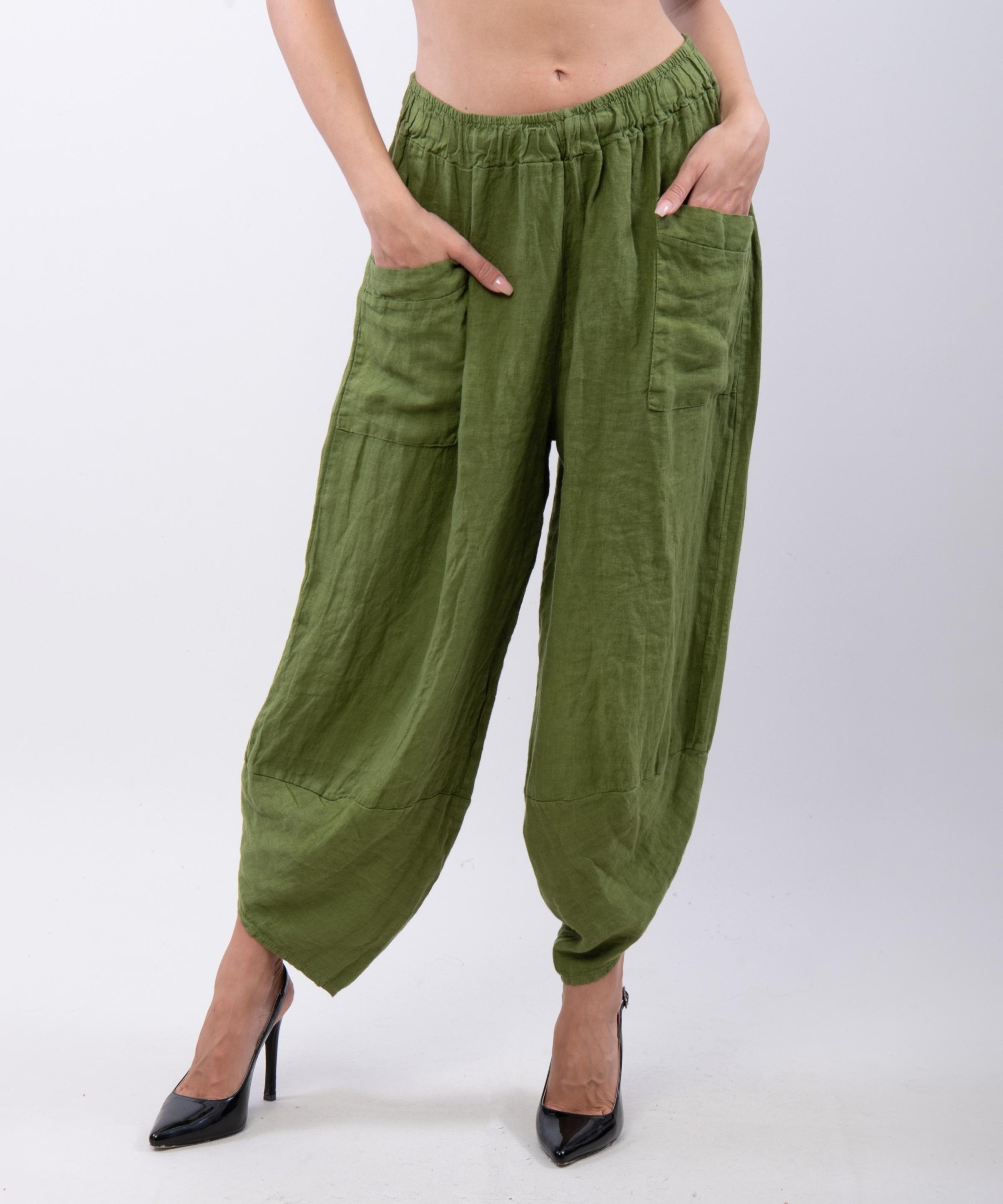 Pantaloni a Palloncino di Lino con Tasche