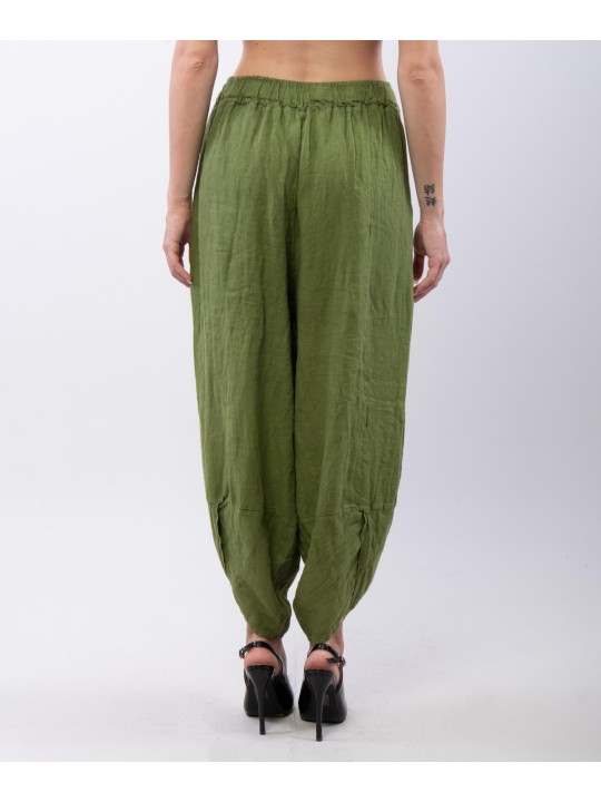 Pantaloni a Palloncino di Lino con Tasche
