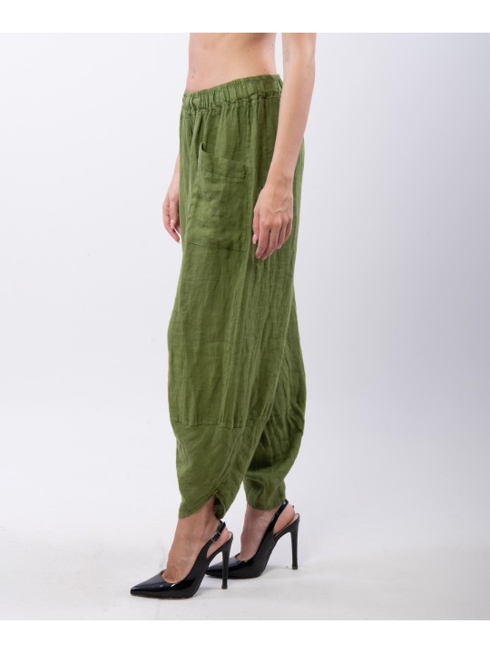 Pantaloni a Palloncino di Lino con Tasche