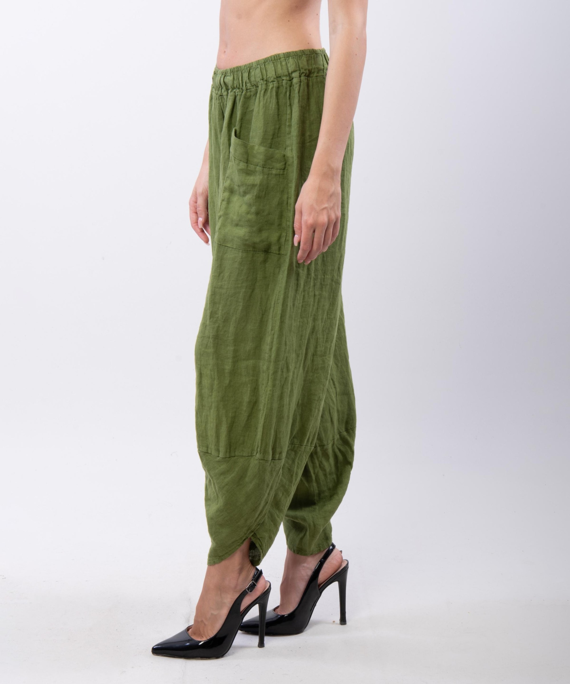 Pantaloni a Palloncino di Lino con Tasche