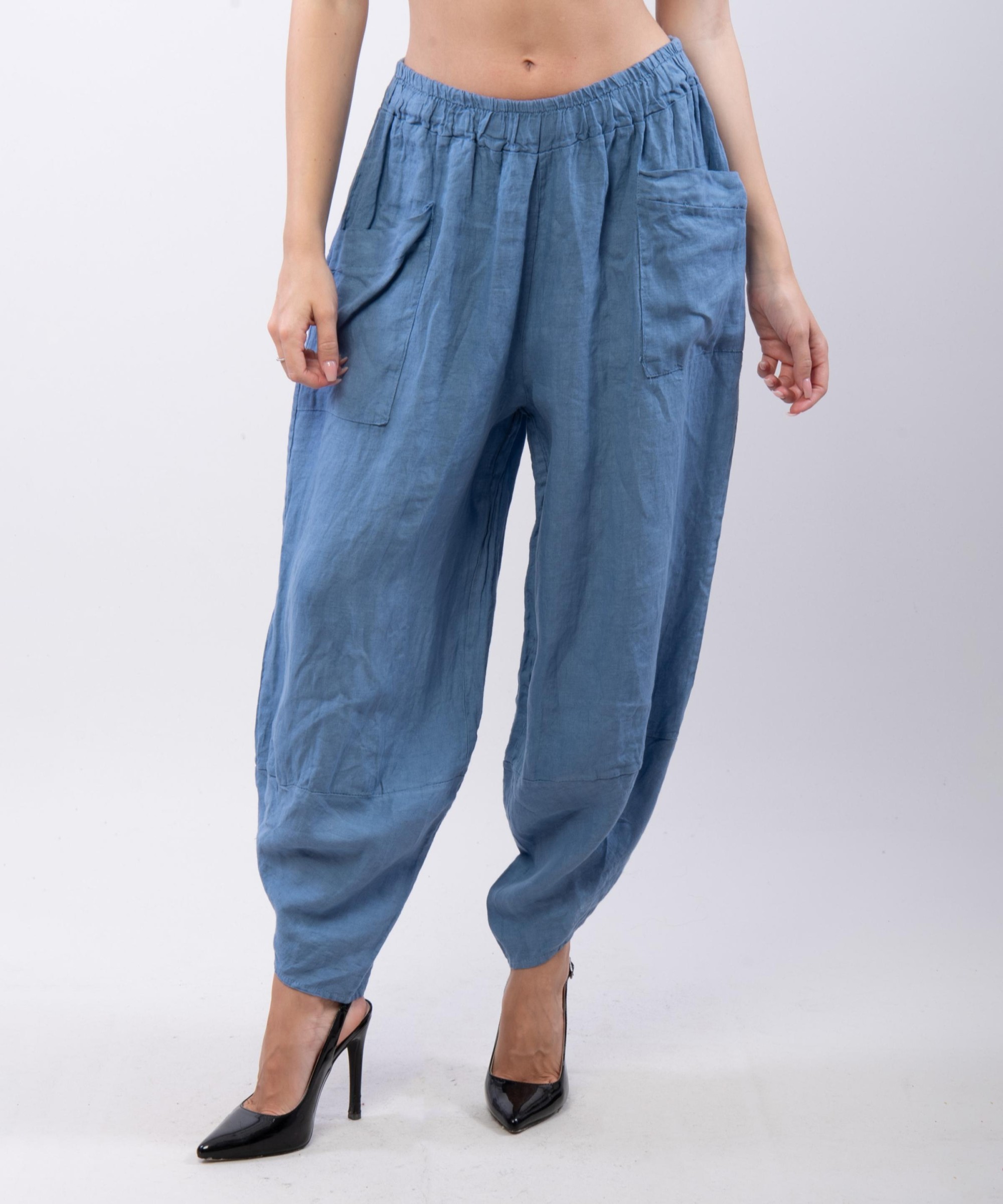 Pantaloni a Palloncino di Lino con Tasche