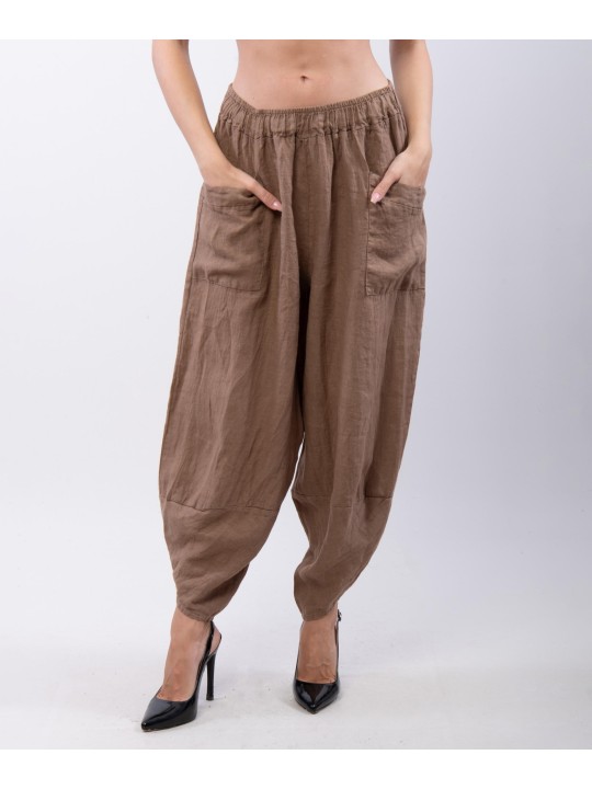 Pantaloni a Palloncino di Lino con Tasche