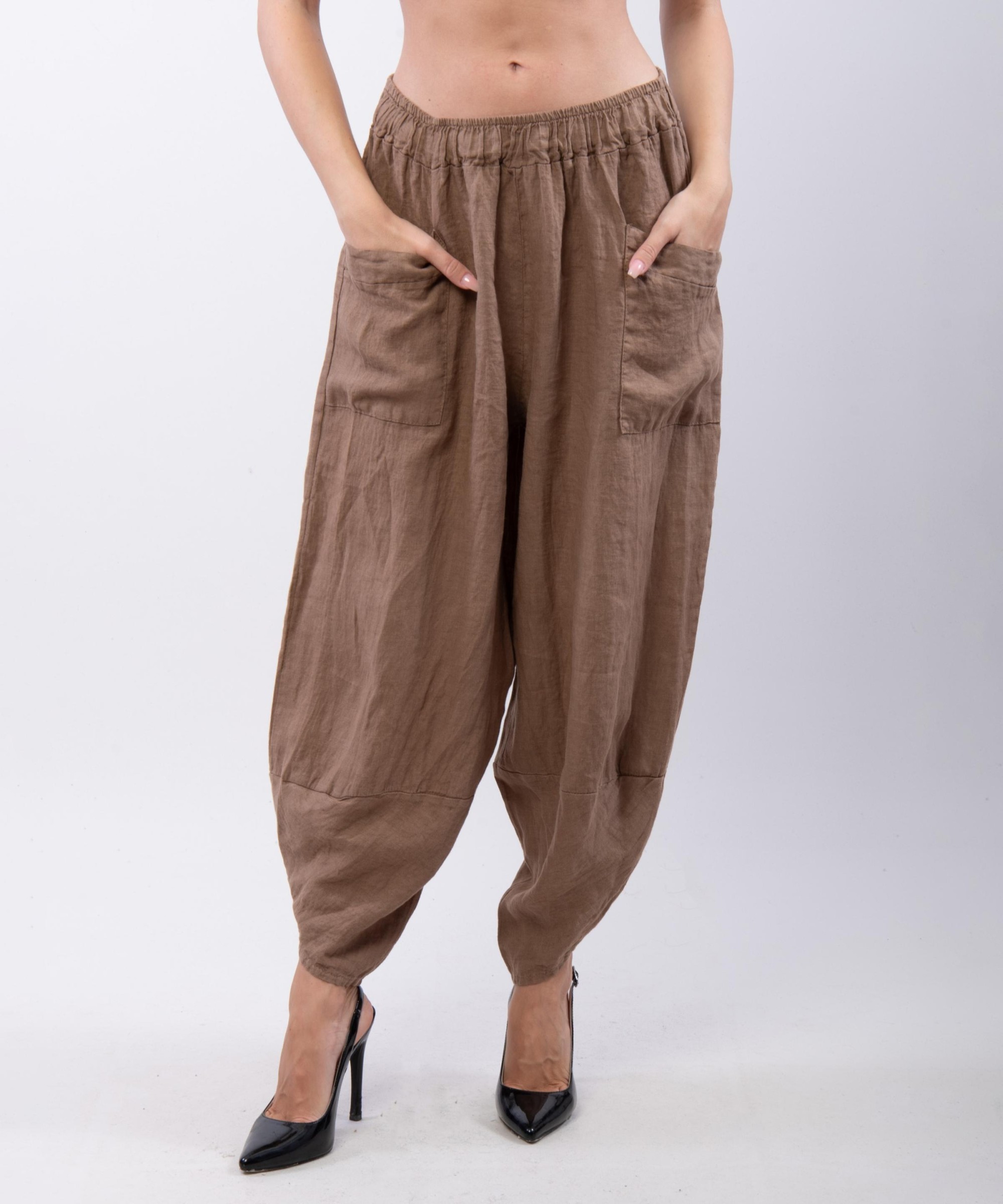 Pantaloni a Palloncino di Lino con Tasche