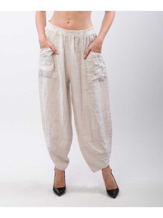 Pantaloni a Palloncino di Lino con Tasche