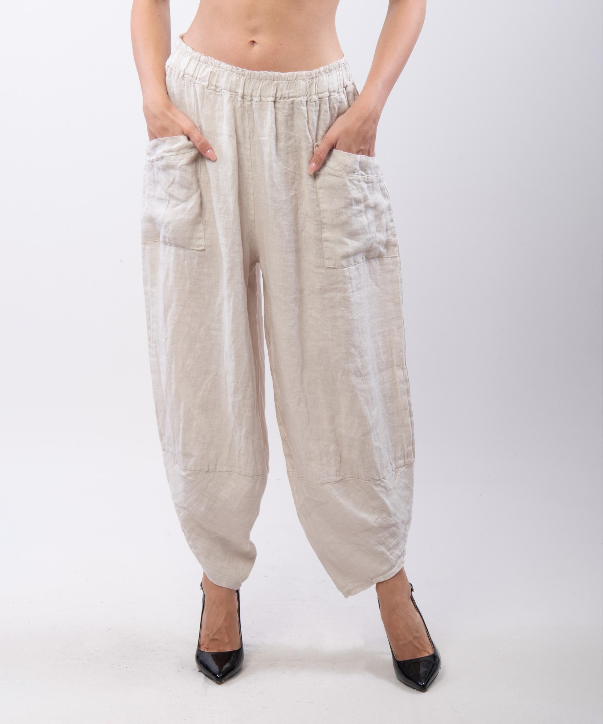 Pantaloni a Palloncino di Lino con Tasche