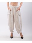Pantaloni a Palloncino di Lino con Tasche