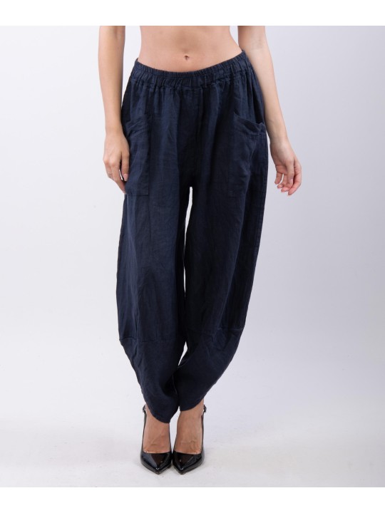 Pantaloni a Palloncino di Lino con Tasche