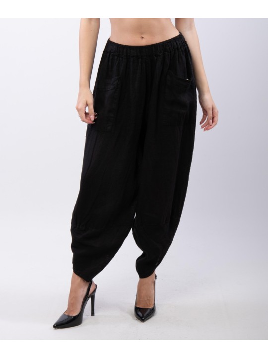 Pantaloni a Palloncino di Lino con Tasche