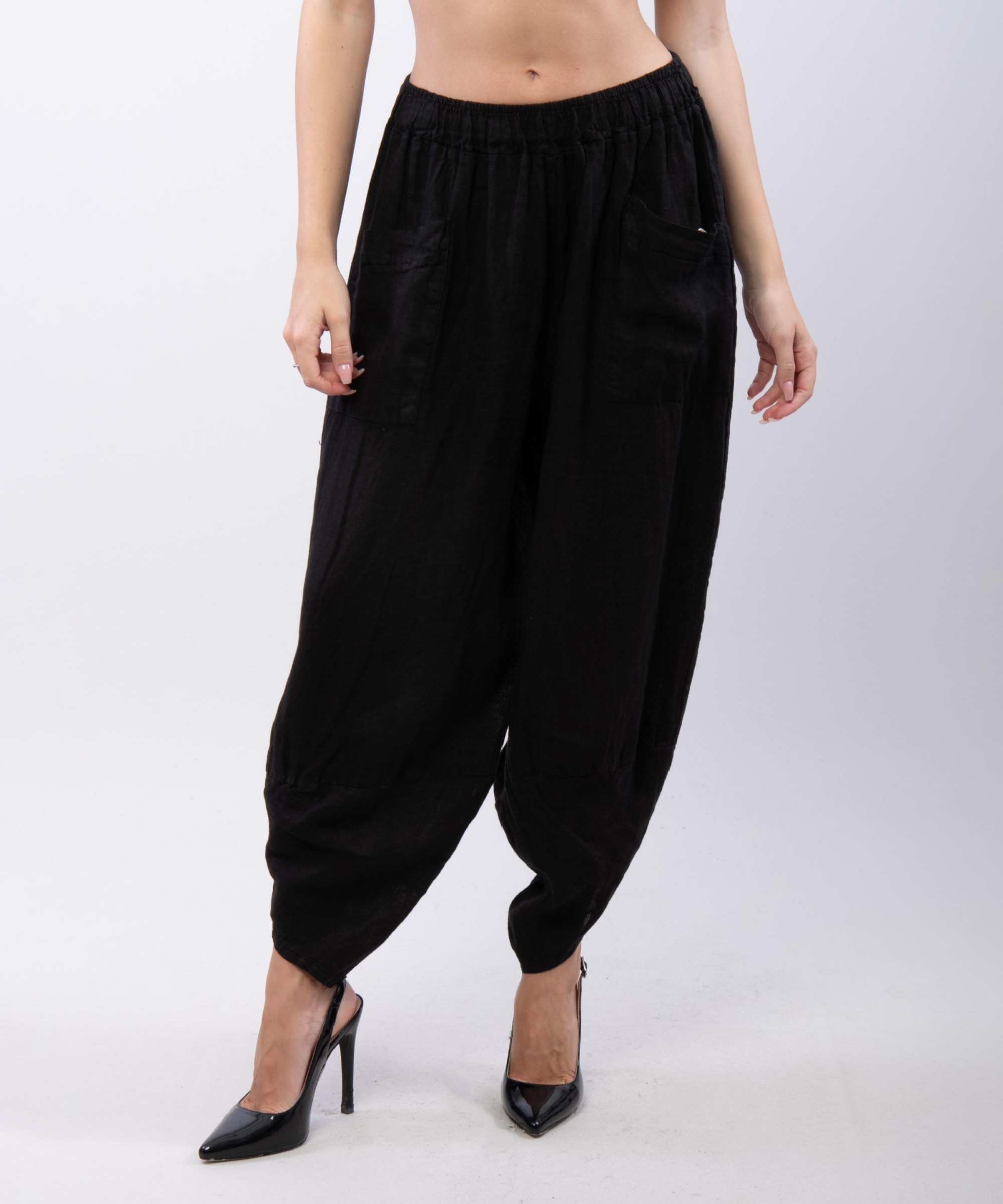 Pantaloni a Palloncino di Lino con Tasche