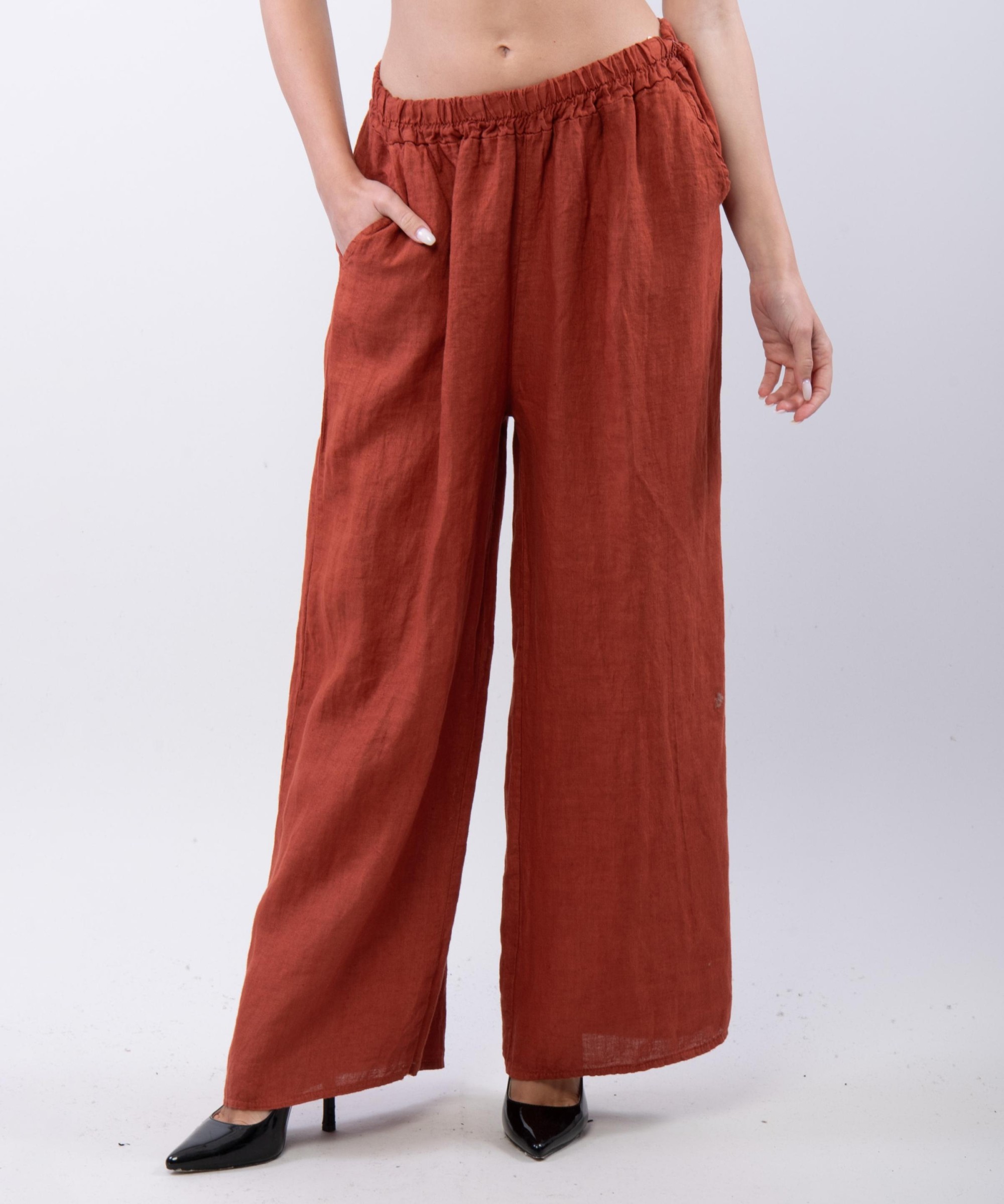 Pantaloni a Palazzo di Lino con Elastico