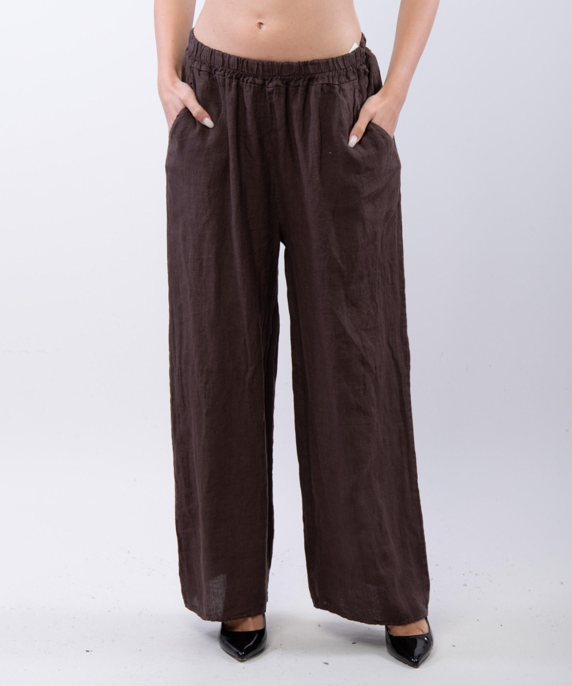 Pantaloni a Palazzo di Lino con Elastico