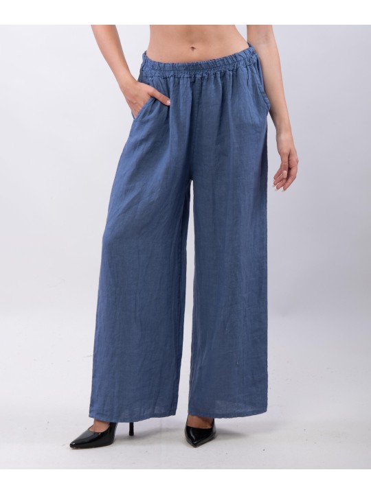 Pantaloni a Palazzo di Lino con Elastico