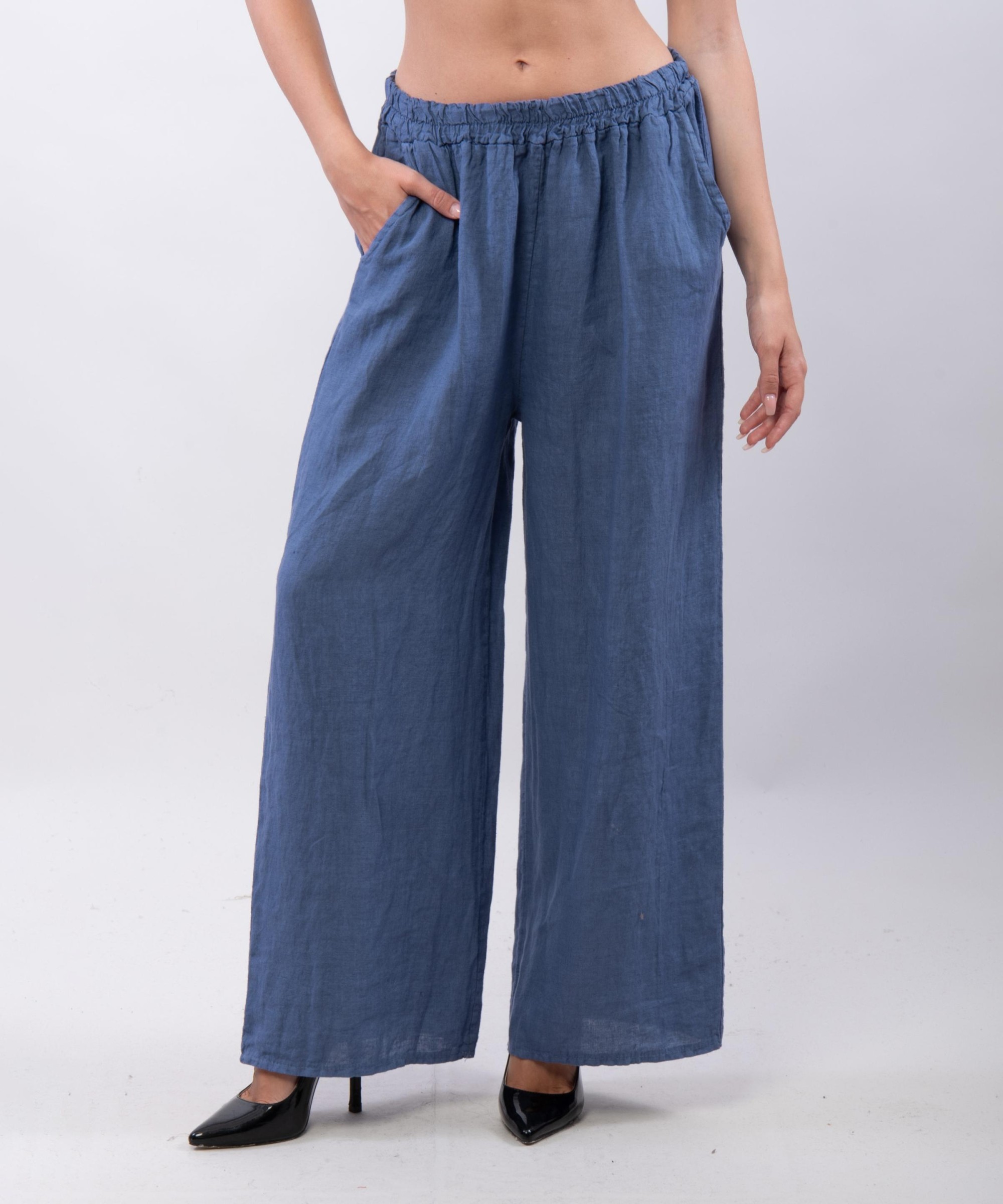 Pantaloni a Palazzo di Lino con Elastico