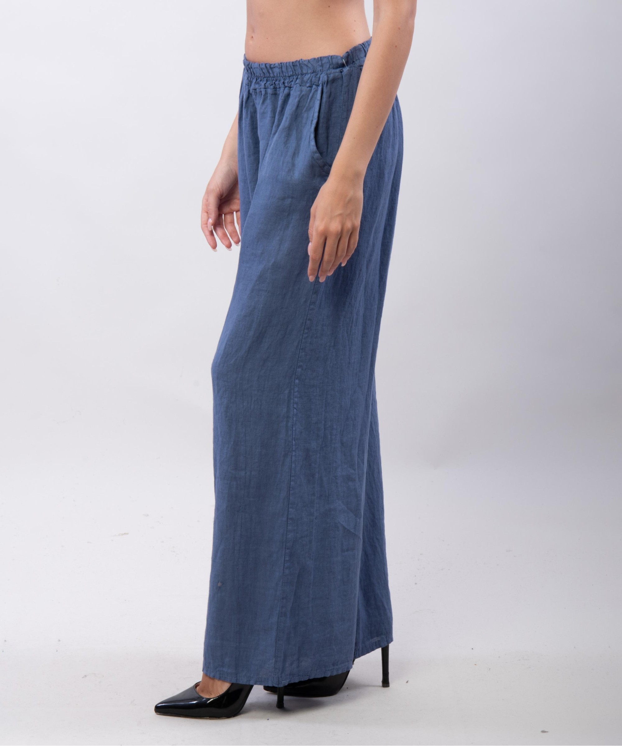 Pantaloni a Palazzo di Lino con Elastico