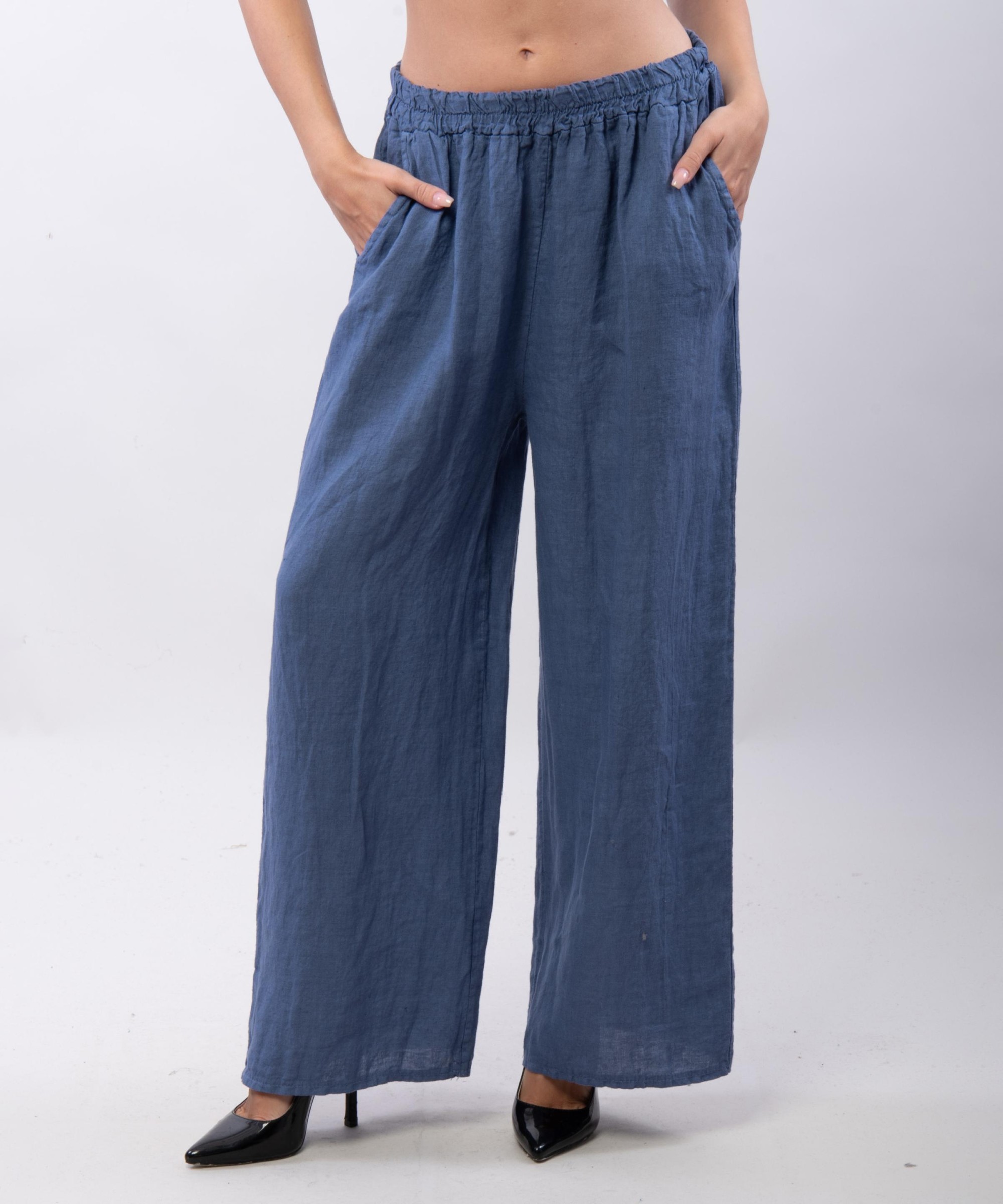 Pantaloni a Palazzo di Lino con Elastico