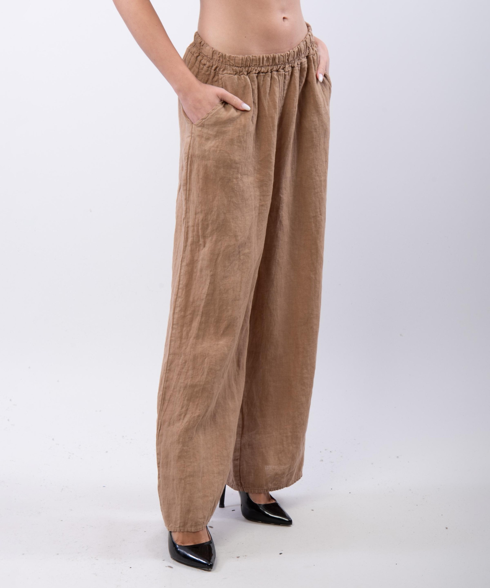 Pantaloni a Palazzo di Lino con Elastico