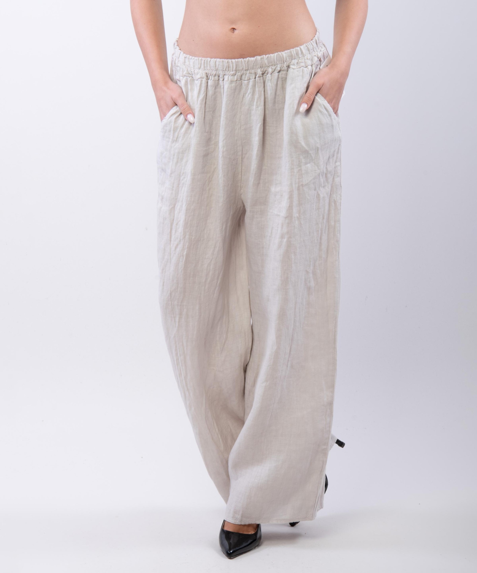 Pantaloni a Palazzo di Lino con Elastico