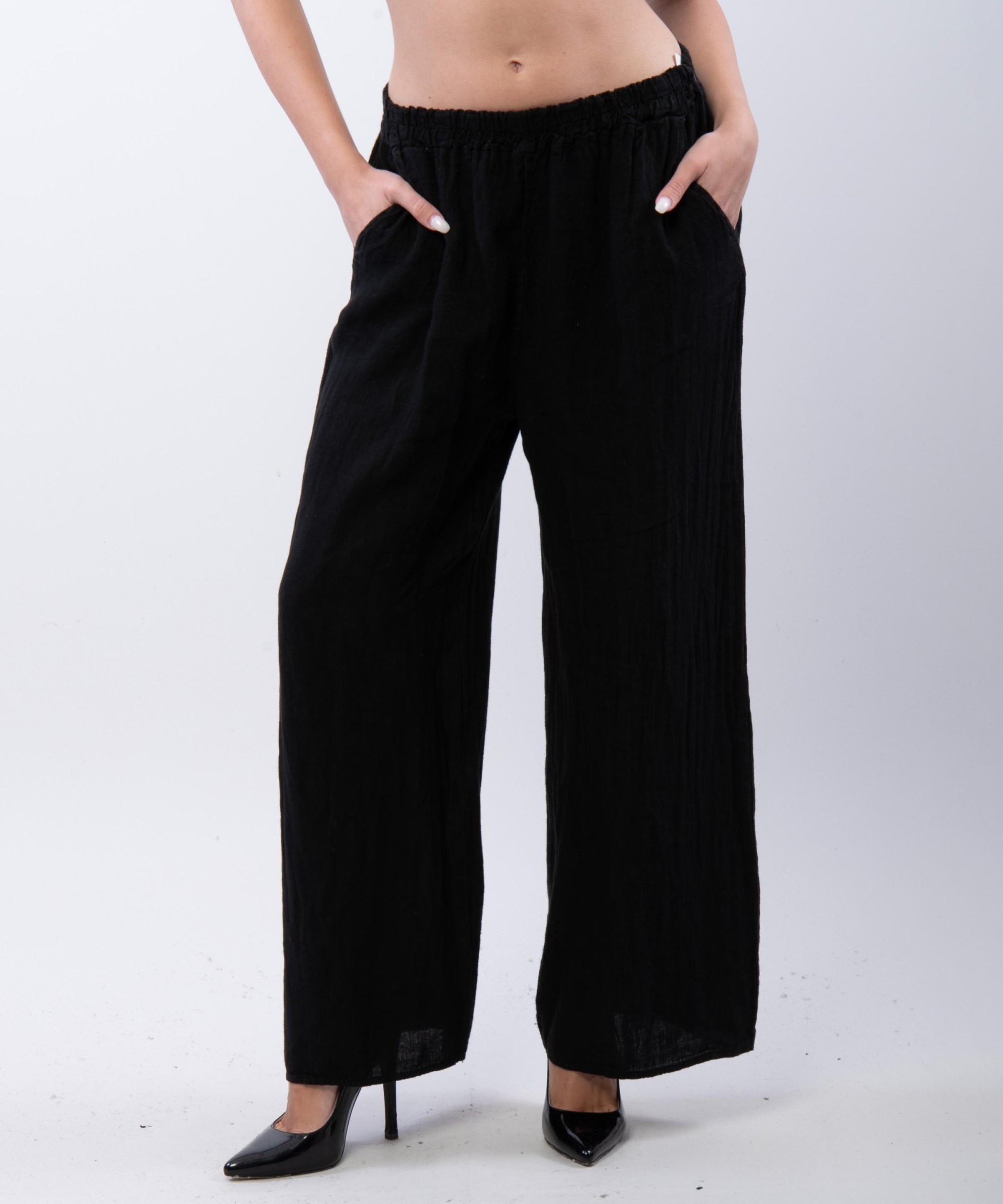 Pantaloni a Palazzo di Lino con Elastico