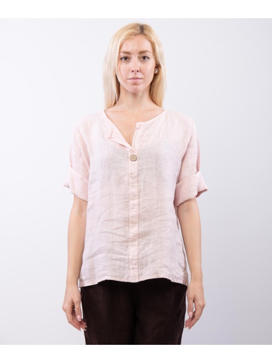 Blusa in Lino Scollo V con Bottone