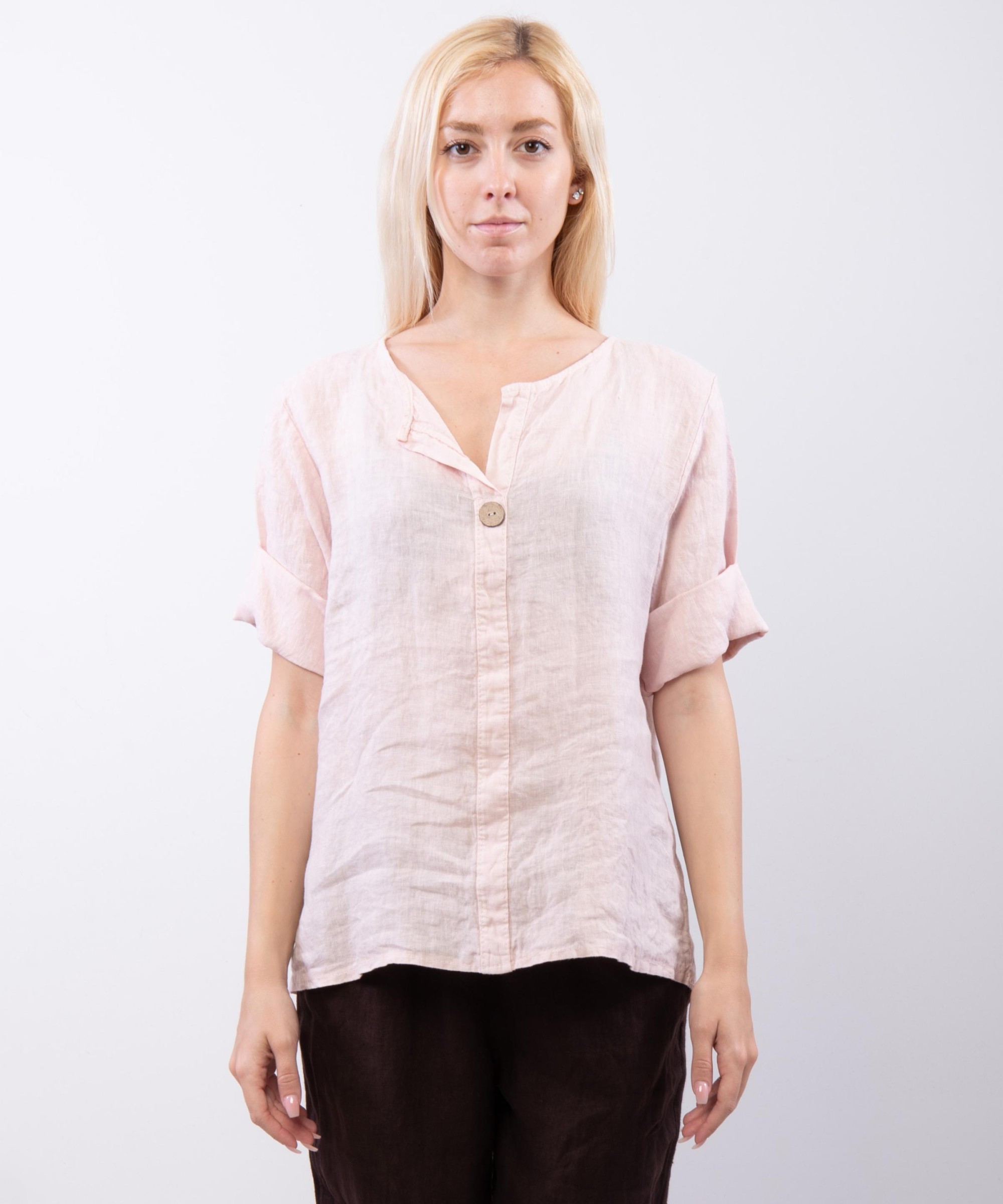 Blusa in Lino Scollo V con Bottone