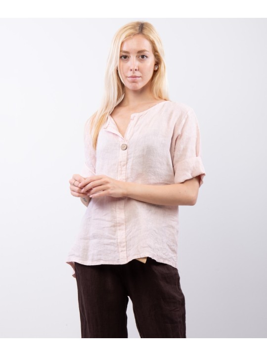 Blusa in Lino Scollo V con Bottone