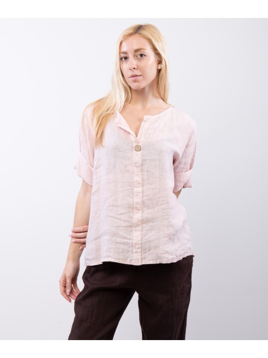 Blusa in Lino Scollo V con Bottone