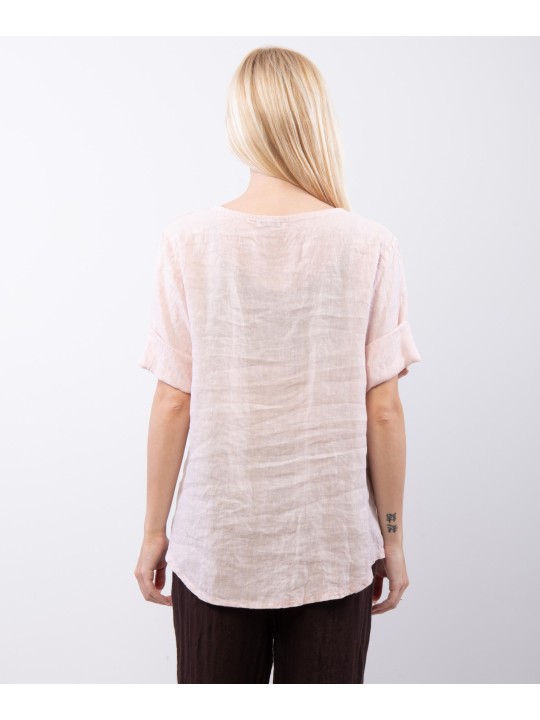 Blusa in Lino Scollo V con Bottone